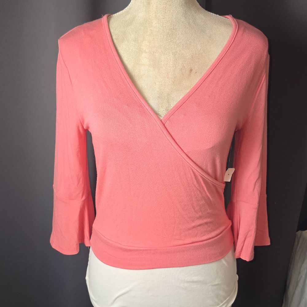 Velian Magazine Coral Wrap Top Open Back Tie Made in USA Size L